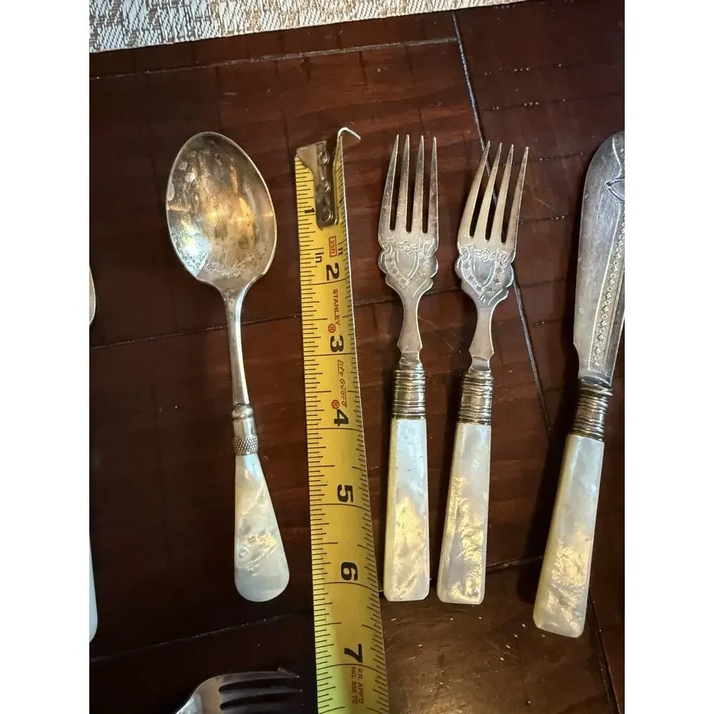 Antique Mother of Pearl Silverware Victorian Period Set of 12 Pieces